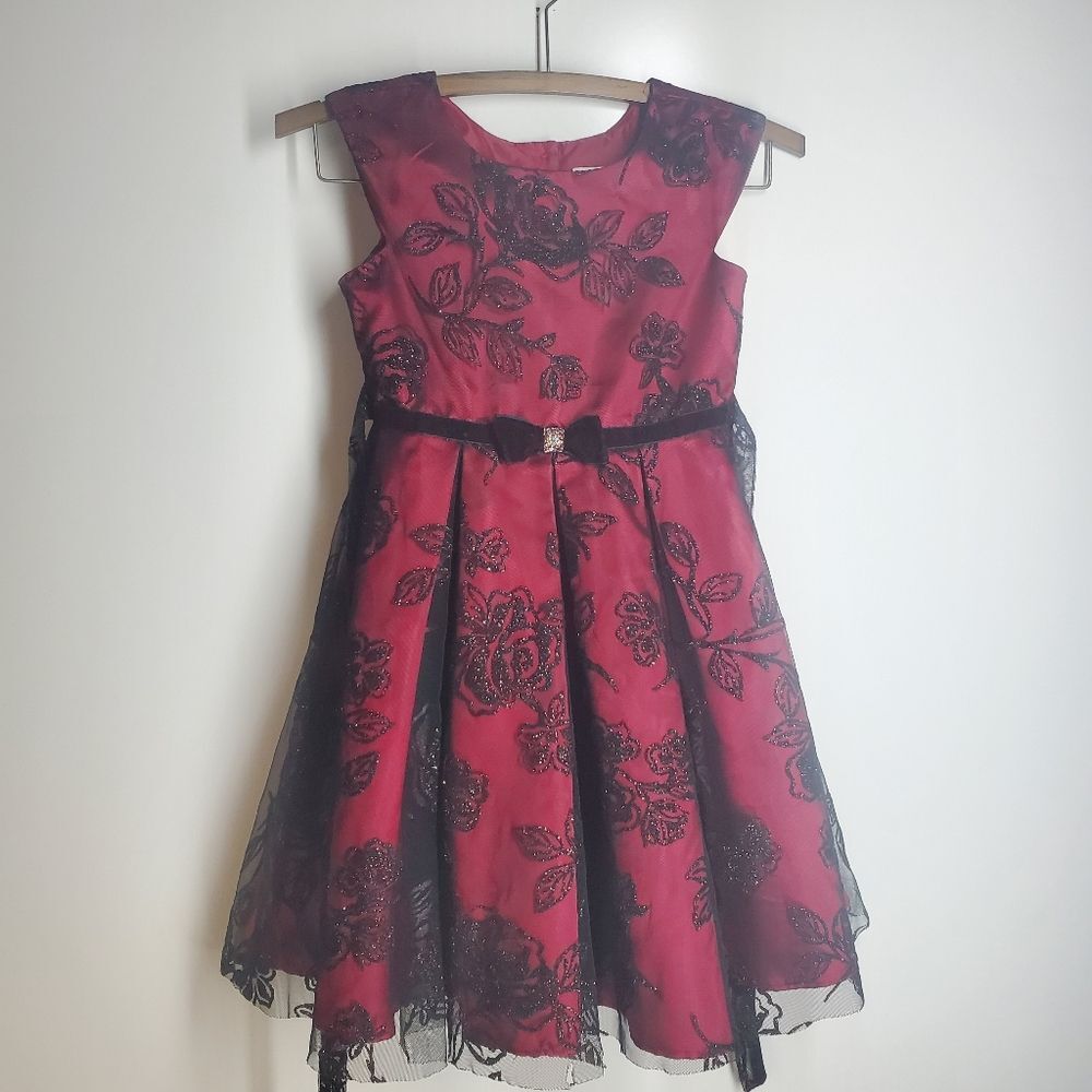 Jona Michelle Dress Red with Black Overlay